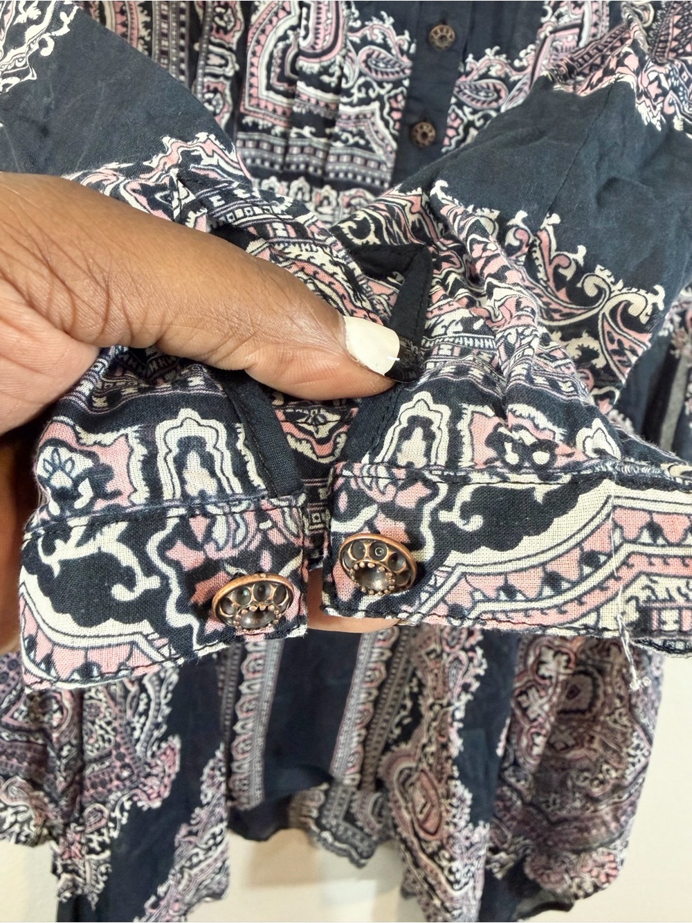 Aratta Silent Journey Paisley Lagenlook Sharkbite Tunic Side Slit Top Size S - Picture 9 of 10